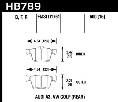 Rear Brake Pad Set (Hawk HPS 5.0) - 310x22mm Rotors (MK7 R & 8V S3)